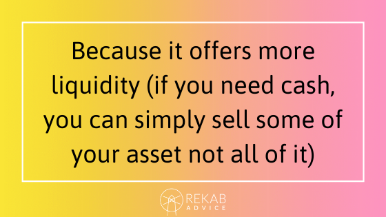 Because it offers more liquidity (if you need cash, you can simply sell some of your asset not all of it)